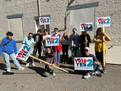 TASC students picketing for Yes on 2 ballot nitiative